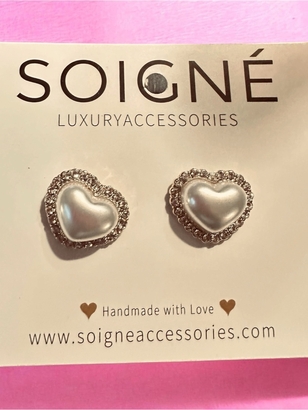 Silver Heart Pearl Stud Earrings